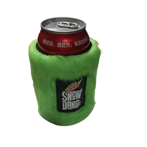 Faux Fur Can Cooler Holder with Logo Patch