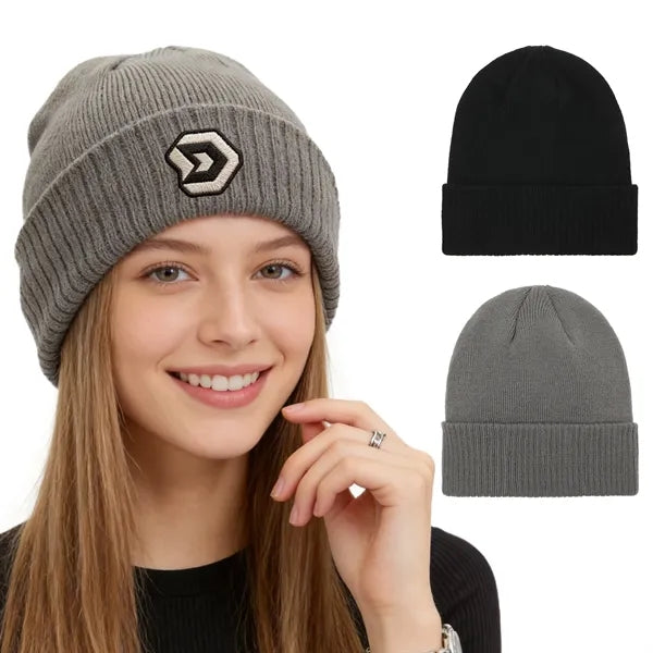 Knit Beanie With Ribbed Cuff