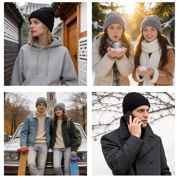 Knit Beanie With Ribbed Cuff