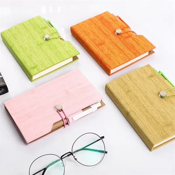 Woodgrain Notebook with Sticky Notes And Flags