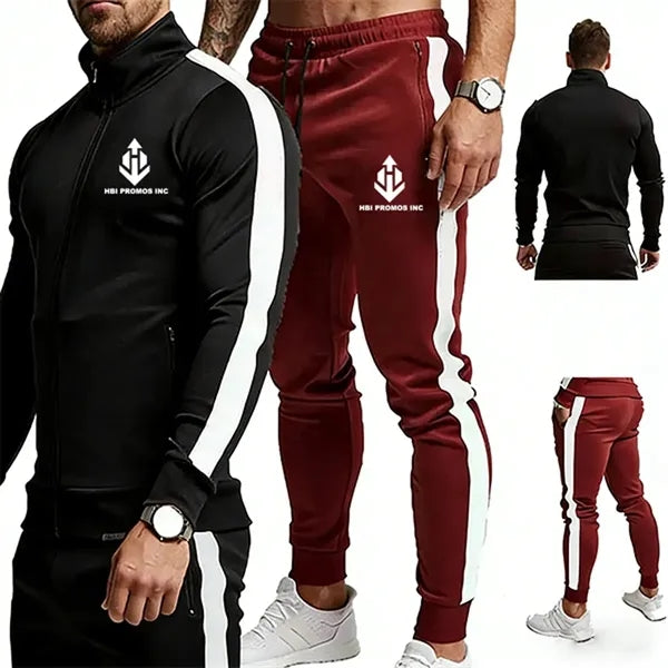Striped Full-Zip Athletic Jacket - Polyester, Stand Collar