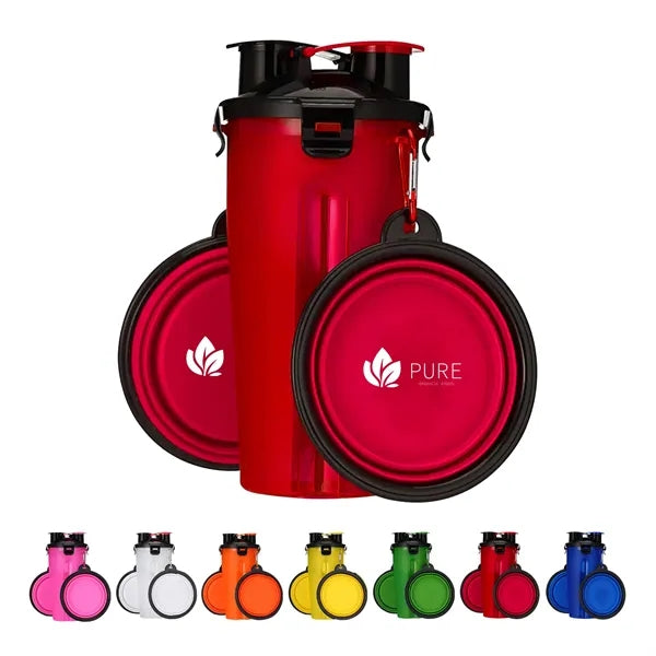 2 In 1 Portable Pet Food/Drink Bottle w/ Folding Bowls