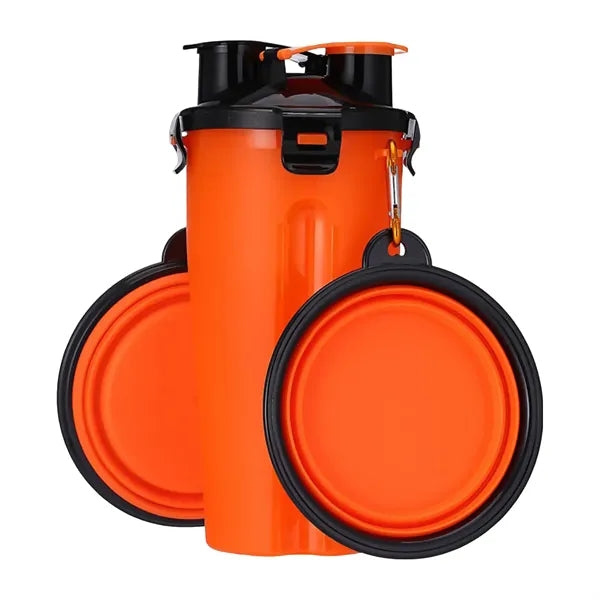 2 In 1 Portable Pet Food/Drink Bottle w/ Folding Bowls