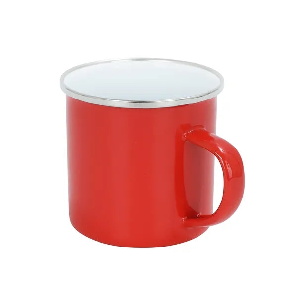 12Oz White Enamel Mug Silver Rim With Case