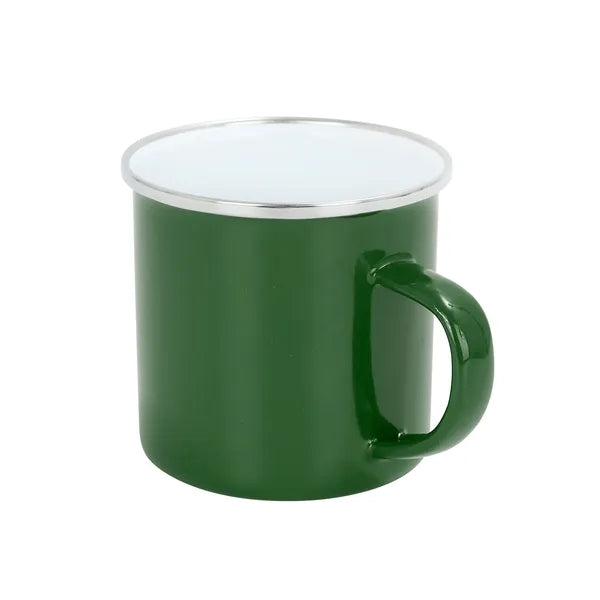 12Oz White Enamel Mug Silver Rim With Case