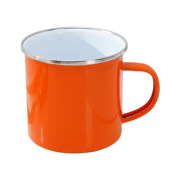 12Oz White Enamel Mug Silver Rim With Case