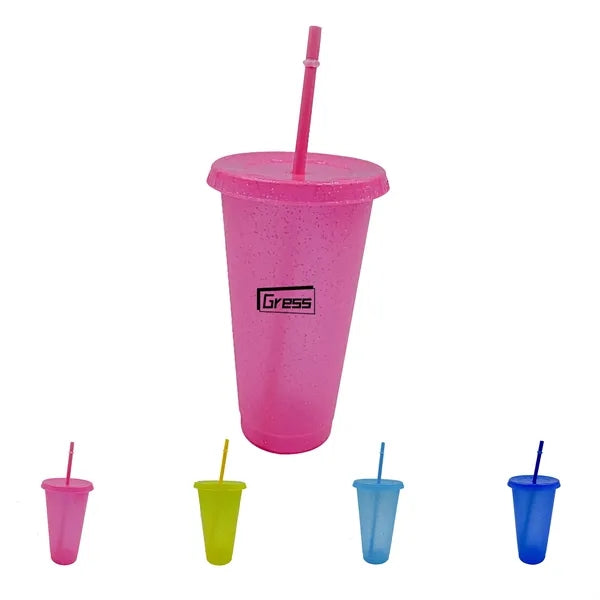 24 Oz. Plastic Cups With Straws