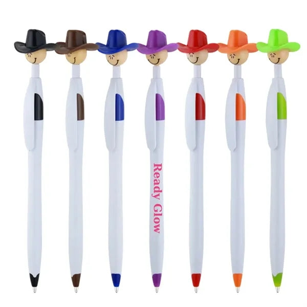 Click Ballpoint Pens with Cowboy Hat Smiley Face