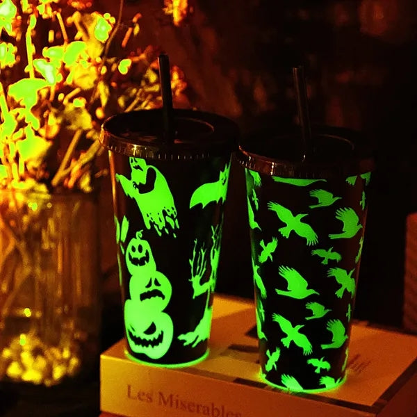 24oz Plastic Lid Straw Cup Glowing Stadium Glow Tumbler