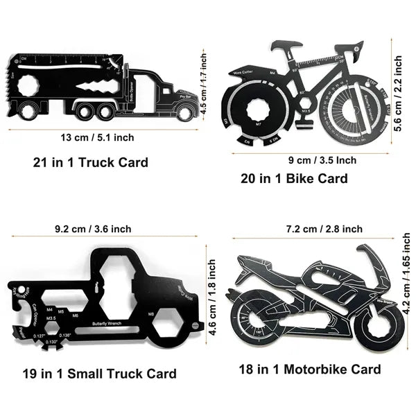 21-in-1 Truck Shaped Multitool Card Keychain