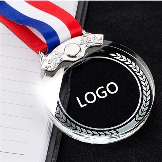 Metal Inlay Crystal Medal with Lanyard