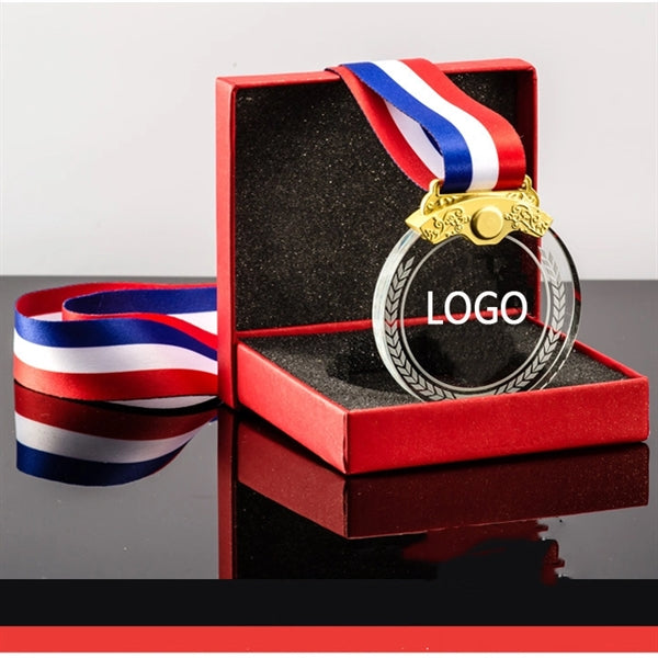 Metal Inlay Crystal Medal with Lanyard