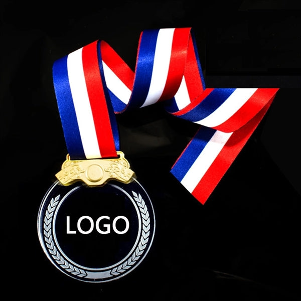 Metal Inlay Crystal Medal with Lanyard