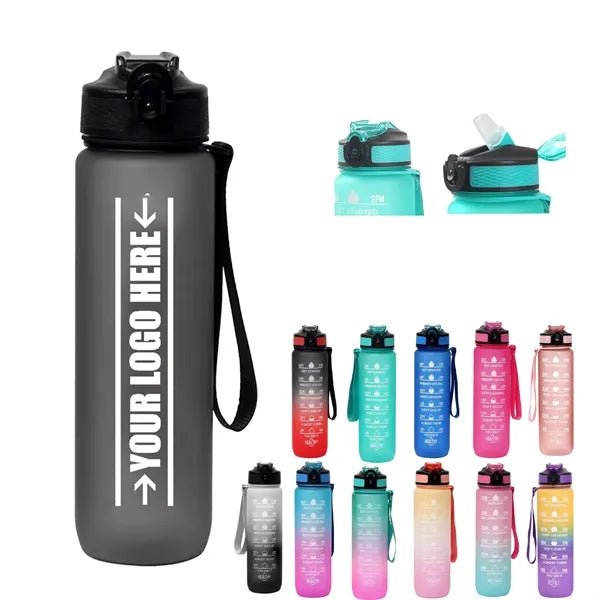 32 Oz. Water Bottles with Times to Drink and Straw