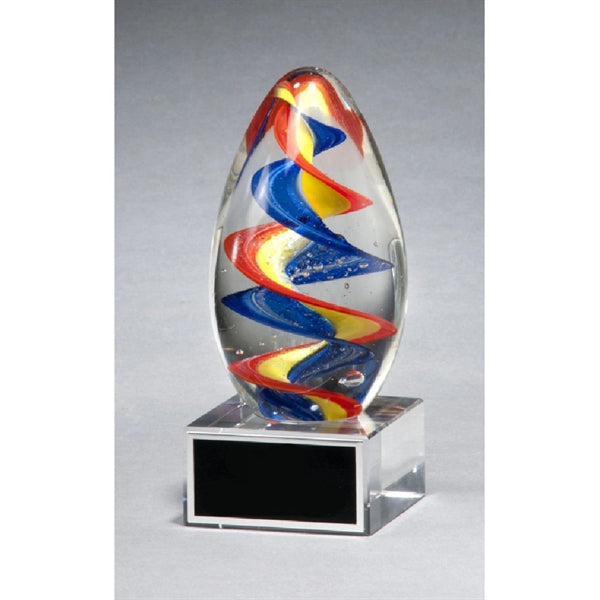 Colorful egg shaped art glass award 2 5/8 x 6