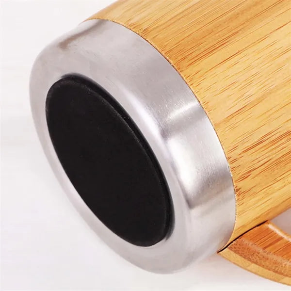 10 oz Bamboo Stainless Steel Coffee Mug With Lid Handle