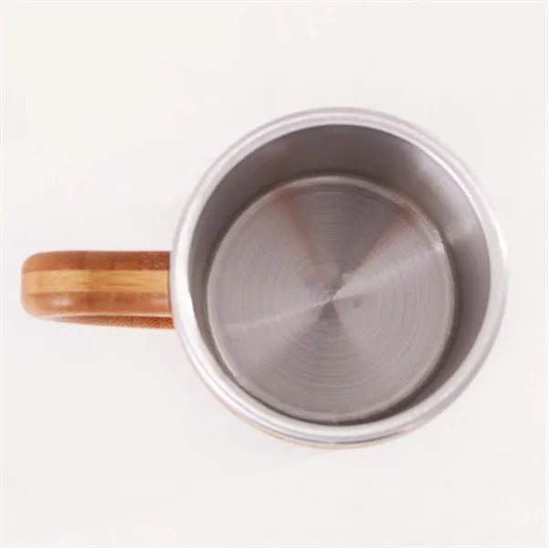10 oz Bamboo Stainless Steel Coffee Mug With Lid Handle