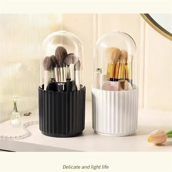 360 Rotating Makeup Brush Holder with Lid Pencil Organizer