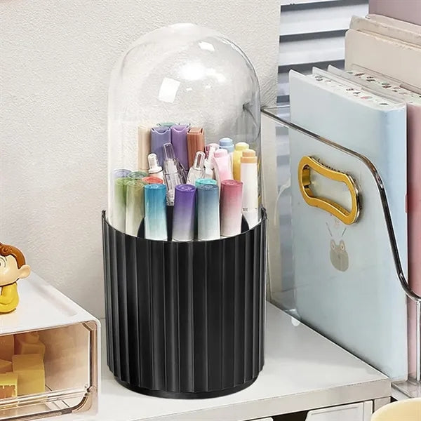 360 Rotating Makeup Brush Holder with Lid Pencil Organizer