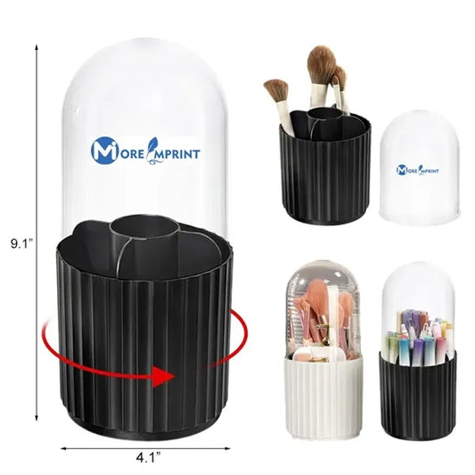 360 Rotating Makeup Brush Holder with Lid Pencil Organizer