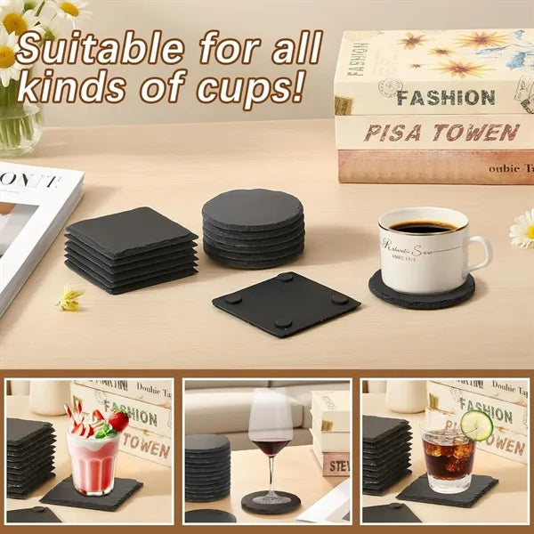 Natural Slate Stone Coaster Set Gift Home Office
