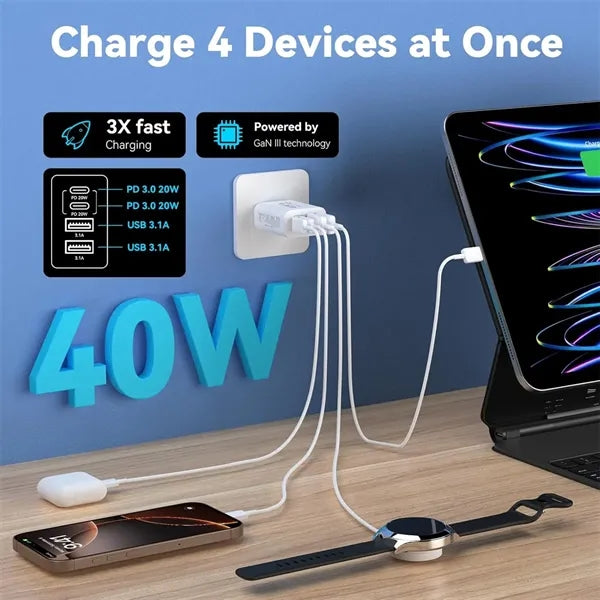 USB C Wall Charger Block 40W 4-Port