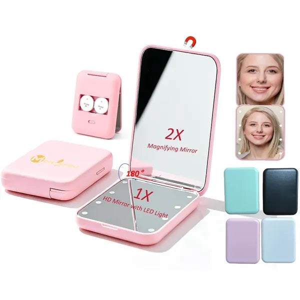 Folding LED Cosmetic Mirror with 2X Magnifier