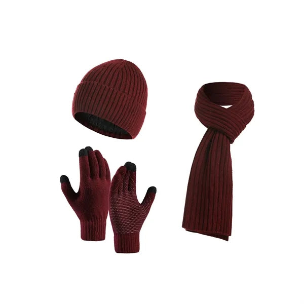 Winter Knitted Beanie Hat Scarf Glove Set