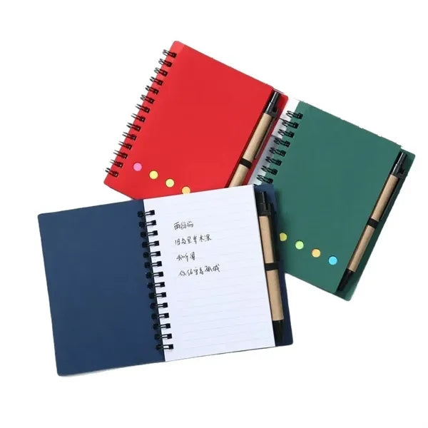 Kraft Paper Cover Portable Sticky Notes Notebook With Pen