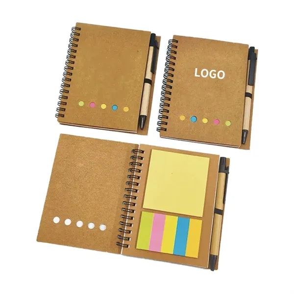 Kraft Paper Cover Portable Sticky Notes Notebook With Pen