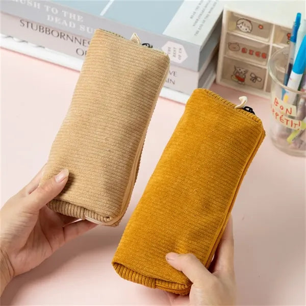 Corduroy Pencil Case with Soft Texture for School and Office