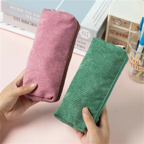 Corduroy Pencil Case with Soft Texture for School and Office