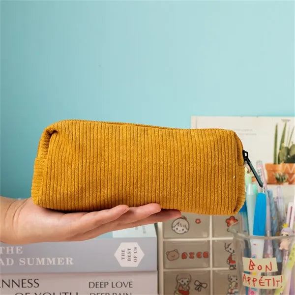 Corduroy Pencil Case with Soft Texture for School and Office