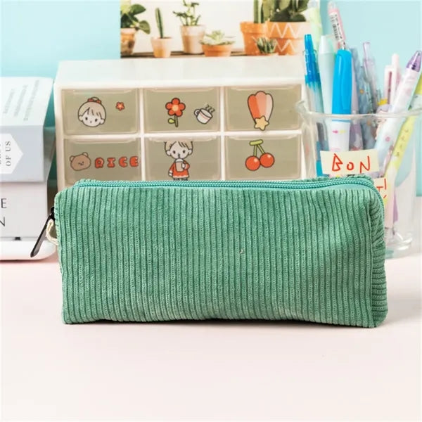 Corduroy Pencil Case with Soft Texture for School and Office