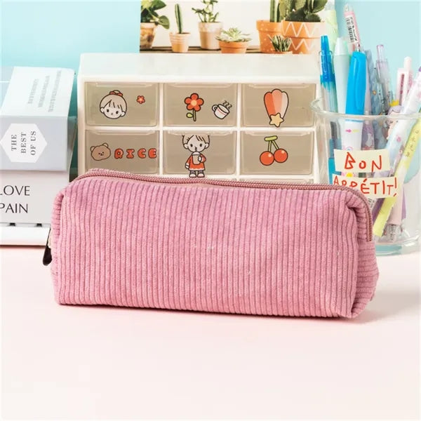 Corduroy Pencil Case with Soft Texture for School and Office