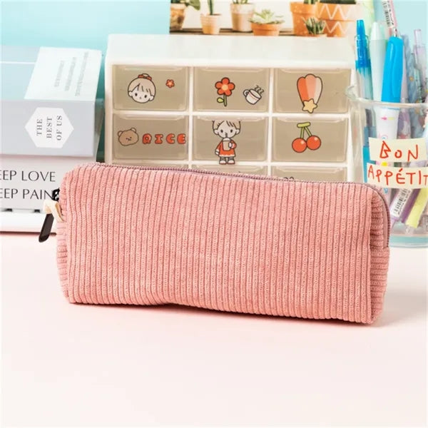 Corduroy Pencil Case with Soft Texture for School and Office