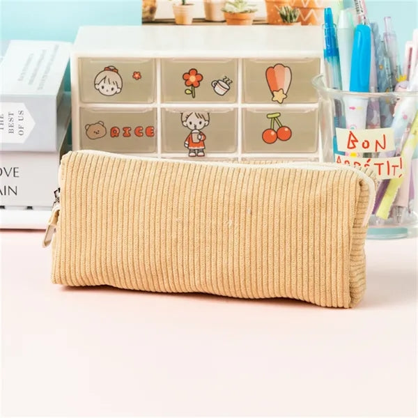 Corduroy Pencil Case with Soft Texture for School and Office