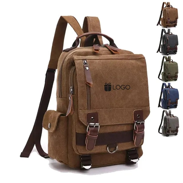 Vintage Canvas Backpack with Leather Accents for Travel