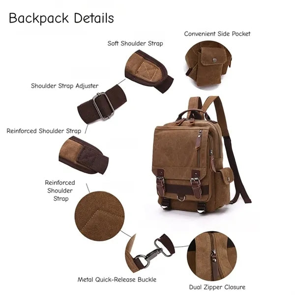 Vintage Canvas Backpack with Leather Accents for Travel
