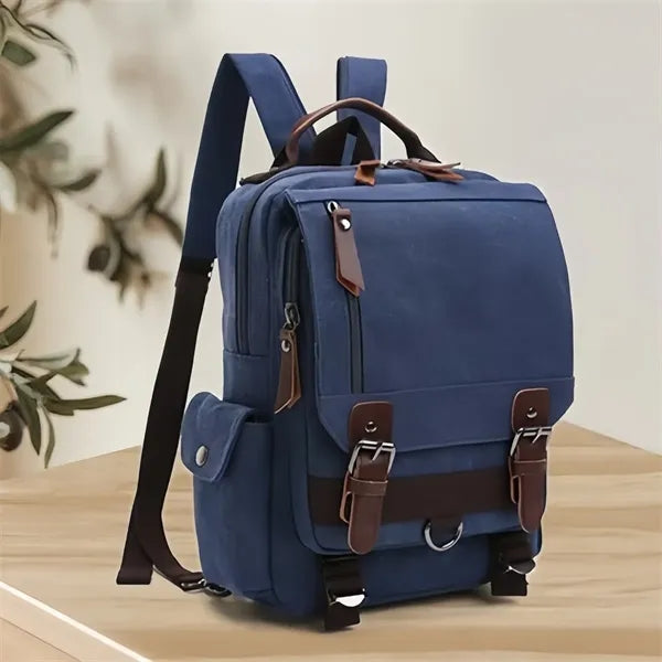 Vintage Canvas Backpack with Leather Accents for Travel