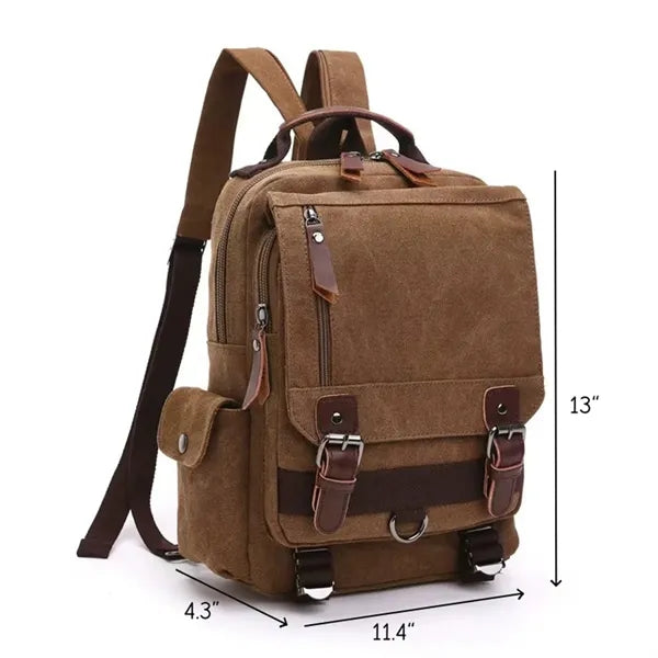 Vintage Canvas Backpack with Leather Accents for Travel