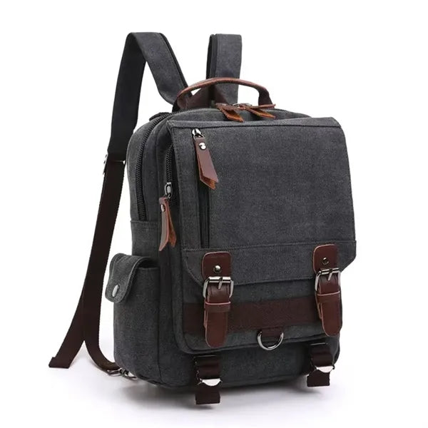 Vintage Canvas Backpack with Leather Accents for Travel