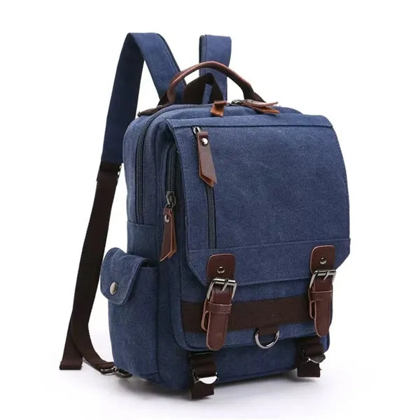 Vintage Canvas Backpack with Leather Accents for Travel