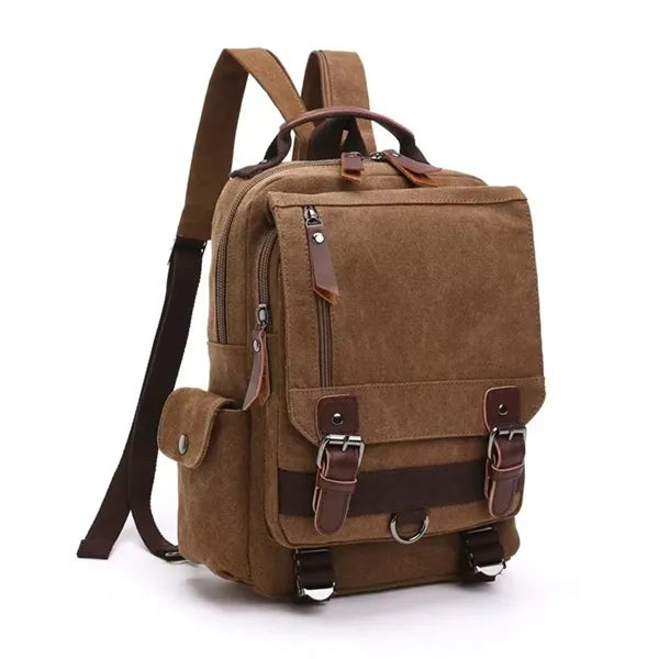 Vintage Canvas Backpack with Leather Accents for Travel