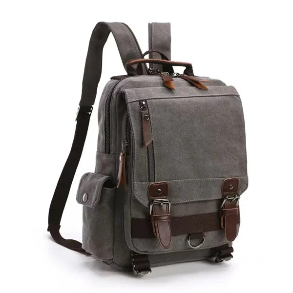 Vintage Canvas Backpack with Leather Accents for Travel