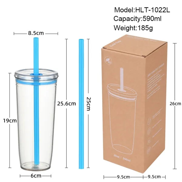 20oz. Single Layer Tritan Straw Cup Lightweight Bottle