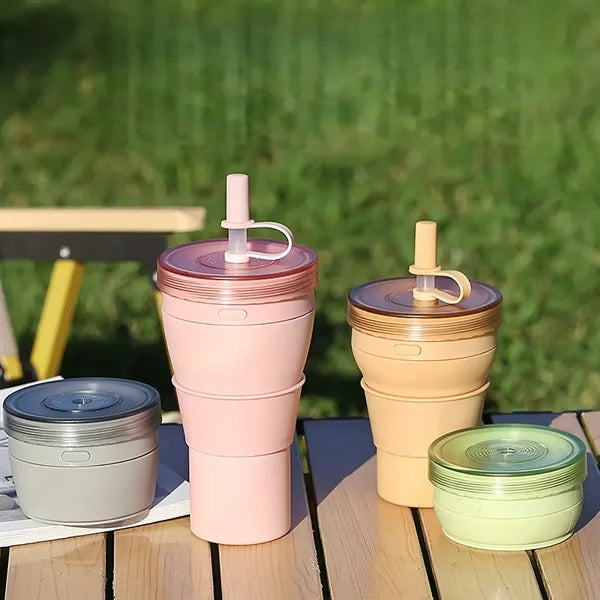 12oz Stretchable Silicone Cup With Straw