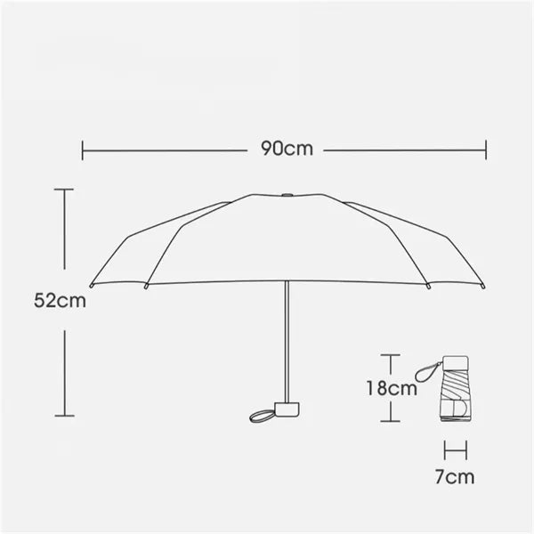 90cm Arc 5-Fold Mini Umbrella, 6 Ribs Lightweight Umbrella