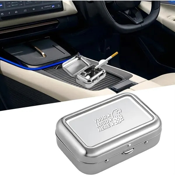 Portable Metal Car Ashtray With Windproof Lid Safe