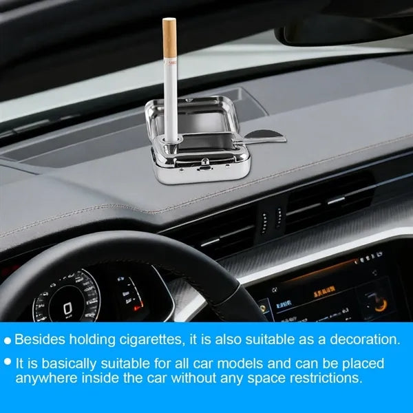 Portable Metal Car Ashtray With Windproof Lid Safe